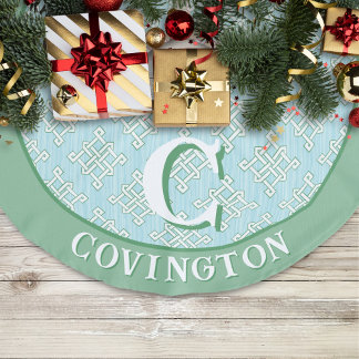 Saia Para Árvore De Natal De Linho Falso Diamond Endless Knot in Green + Aqua Personalized