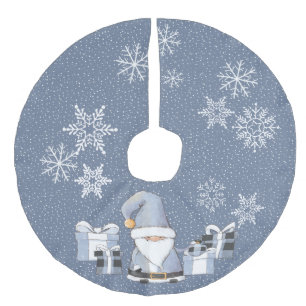 Saia Para Árvore De Natal De Linho Falso Gnomo de Papais noeis Azuis com presentes