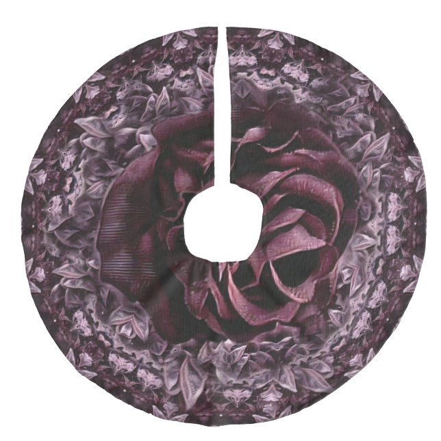 Saia Para Árvore De Natal De Linho Falso Mandala de Rosa  (Frente)