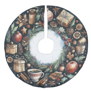 Saia Para Árvore De Natal De Linho Falso Molas de Natal de Pintor Aquático Azul