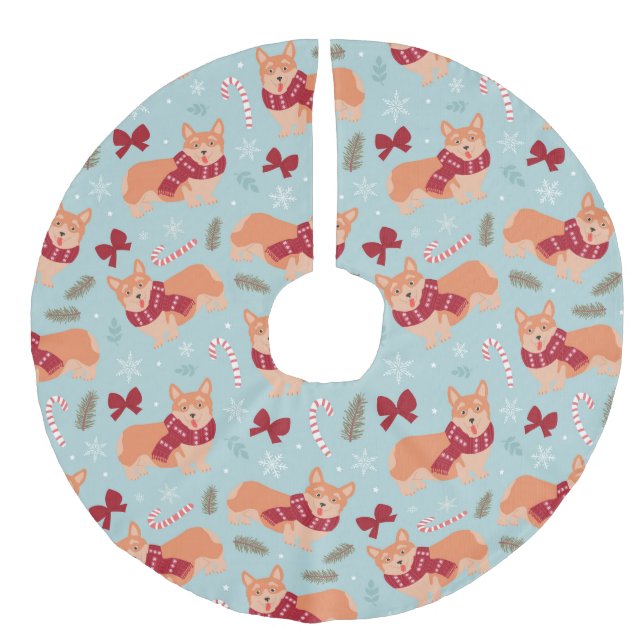 Saia Para Árvore De Natal De Linho Falso Natal Corgi (Frente)