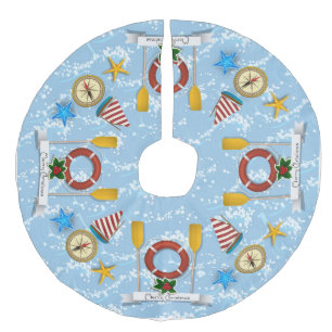 Saia Para Árvore De Natal De Linho Falso Náutico, Tema Costeiro, Camiseta de Natal