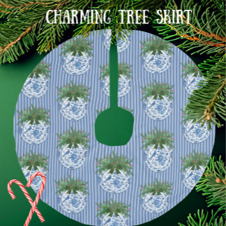 Saia Para Árvore De Natal De Linho Falso Pratos Vintage Azul e Branco de Chinoiserie para F
