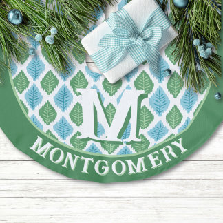 Saia Para Árvore De Natal De Linho Falso Scallop Leaf Diamond in Green + Aqua Personalized