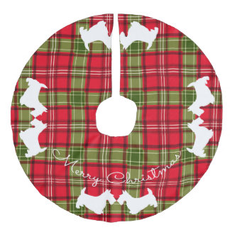 Saia Para Árvore De Natal De Linho Falso Scottish xadrez vermelha & verde de Terrier de