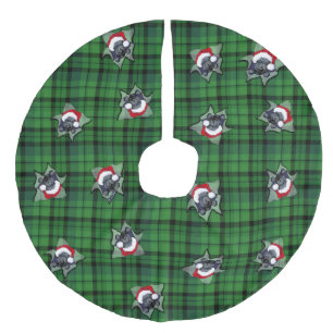 Saia Para Árvore De Natal De Linho Falso Scotty De Natal Sobre A Camisa De Xadrez Verde