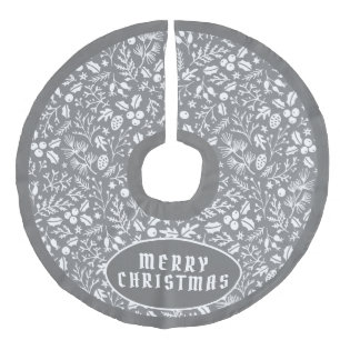 Saia Para Árvore De Natal De Linho Falso  Sofisticado padrão de Natal branco e cinza 