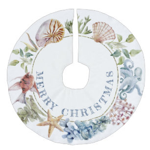 Saia Para Árvore De Natal De Linho Falso Tema da praia costeira tropical Feliz Natal