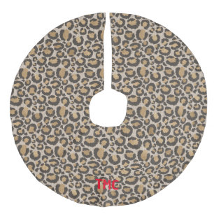 Saia Para Árvore De Natal De Linho Falso Texturizado Leopardo Imprimir Vermelho INICIATIVAS