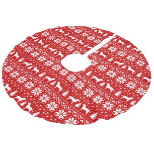 Saia Para Árvore De Natal De Linho Falso Vermelho do teste padrão das silhuetas de labrador