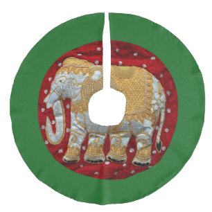 Saia Para Árvore De Natal De Linho Falso Vermelho Embellished e ouro do elefante indiano
