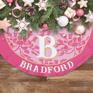 Saia Para Árvore De Natal De Linho Falso Winding Peony Woodcut Pink + Orange Personalized