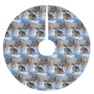 Saia Para Árvore De Natal De Poliéster Aaskan Malamute Deixe-A Neve Natal