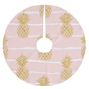 Saia Para Árvore De Natal De Poliéster Abacaxi Dourado, fundo de verão em Striped.