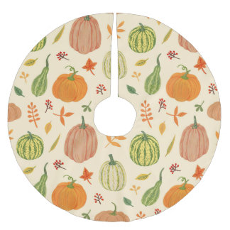 Saia Para Árvore De Natal De Poliéster Abóboras verdes e laranja, padrão perfeito.