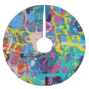 Saia Para Árvore De Natal De Poliéster Abstrato Art: Expressão de Pintura Vibrante