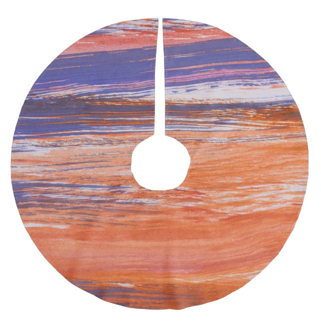 Saia Para Árvore De Natal De Poliéster Abstrato de Aquarela: Mistura Azul Laranja (Frente)