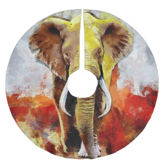 Saia Para Árvore De Natal De Poliéster Abstrato de pintura de óleo de elefante moderno