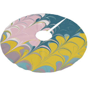 Saia Para Árvore De Natal De Poliéster Abstrato Marble Modern Ebru Padrão Teal e Rosa