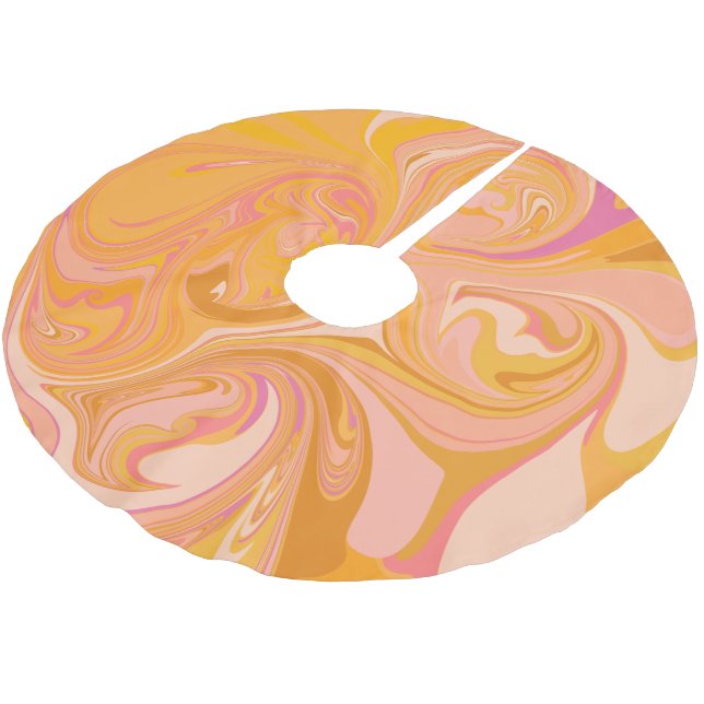 Saia Para Árvore De Natal De Poliéster Abstrato Marble Swirl Art em amarelo (Inclinado)