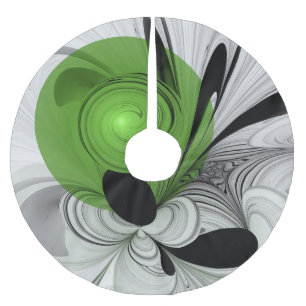 Saia Para Árvore De Natal De Poliéster Abstrato preto e branco com arte frontal verde