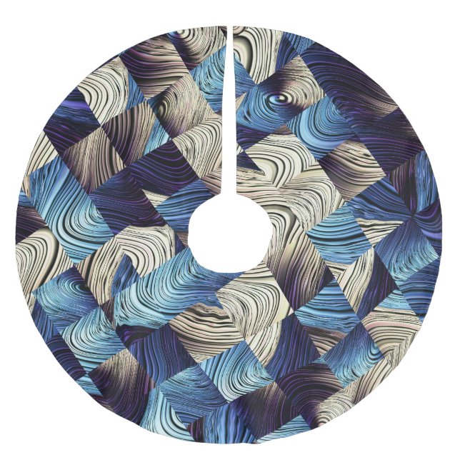 Saia Para Árvore De Natal De Poliéster Abstrato quadrados azuis de arte digital (Frente)