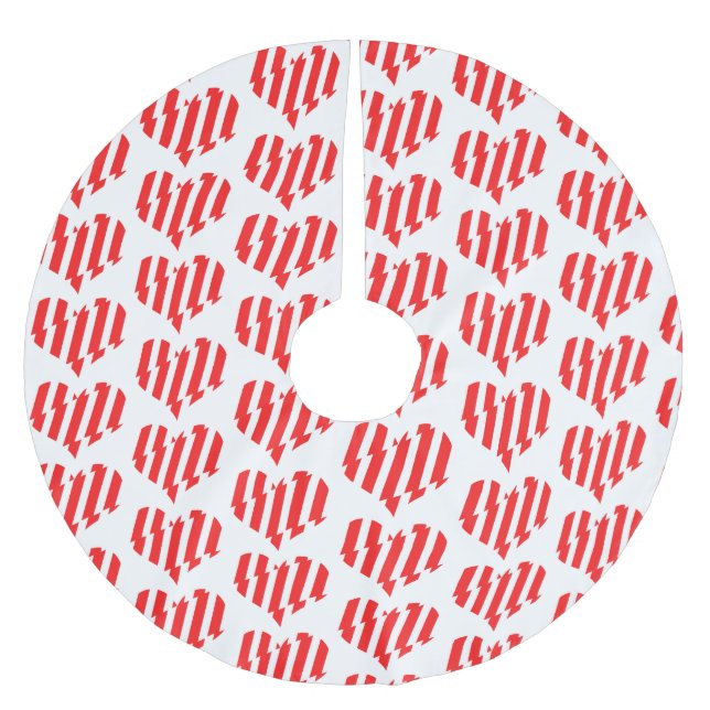 Saia Para Árvore De Natal De Poliéster Abstrato Red n White Stripes Namorados Coração (Frente)