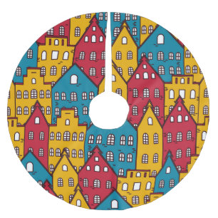 Saia Para Árvore De Natal De Poliéster Abstrato urbano: padrão de cidade de vintage