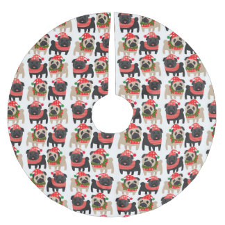 Saia Para Árvore De Natal De Poliéster Adoráveis Black and Fawn Christmas Pugs