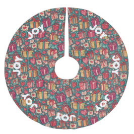 Saia Para Árvore De Natal De Poliéster AI Joy Gifts and Hearts Christmas Tree Skirt
