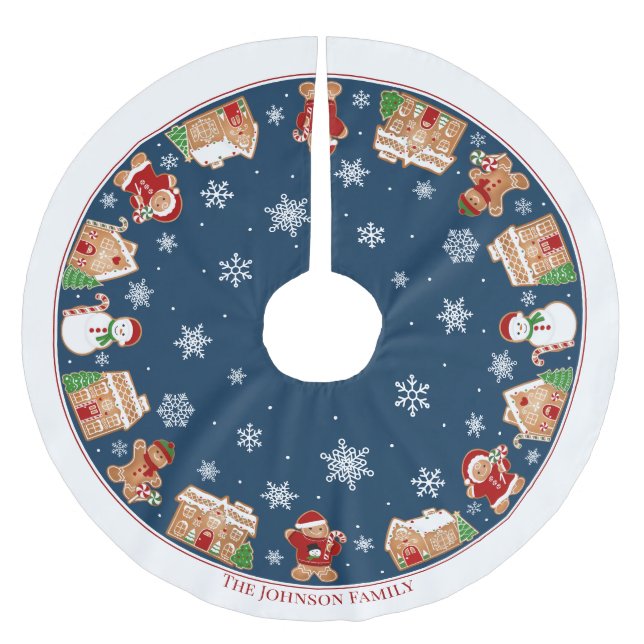 Saia Para Árvore De Natal De Poliéster Aldeia de Biscoito de Gengibre Personalizada em Po (Frente)