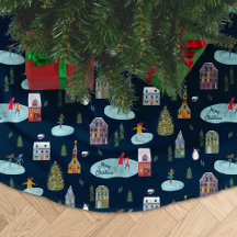 Aldeia de Natal Padrão Azul 'Feliz Natal'