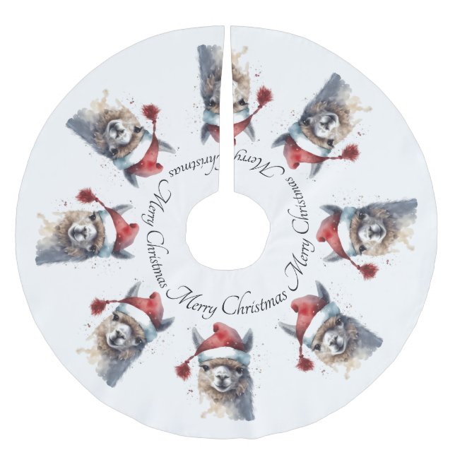 Saia Para Árvore De Natal De Poliéster Alpaca de Natal bonito, personalizado (Frente)