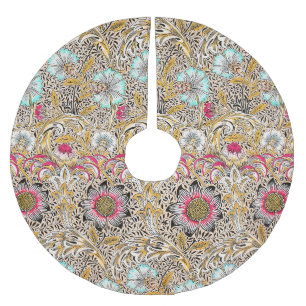 Saia Para Árvore De Natal De Poliéster Amarelo rosa vintage Corncockle de William Morris