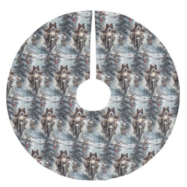 Saia Para Árvore De Natal De Poliéster American Akita Dog Andando no Natal (Frente)