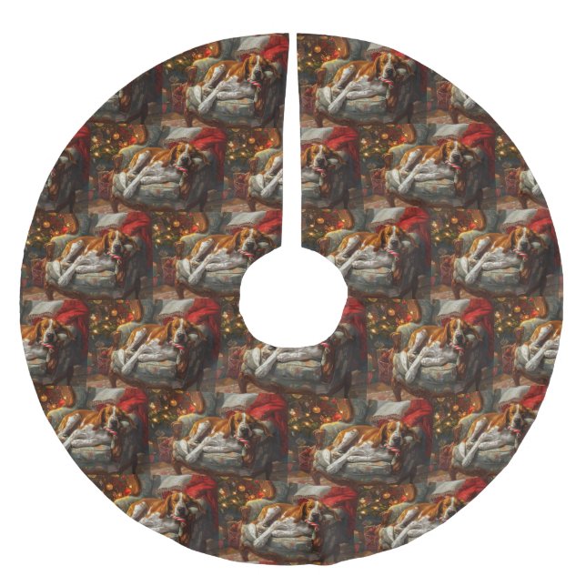 Saia Para Árvore De Natal De Poliéster American English Foxhound Dog Christmas Festivo (Frente)