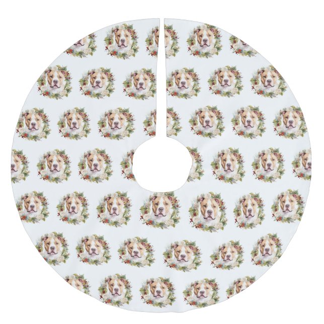 Saia Para Árvore De Natal De Poliéster American Staffordshire Christmas Wreath Festivo (Frente)