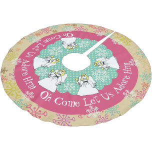 Saia Para Árvore De Natal De Poliéster Angels Snowflakes Deixe-Nos Adorá-Lo.