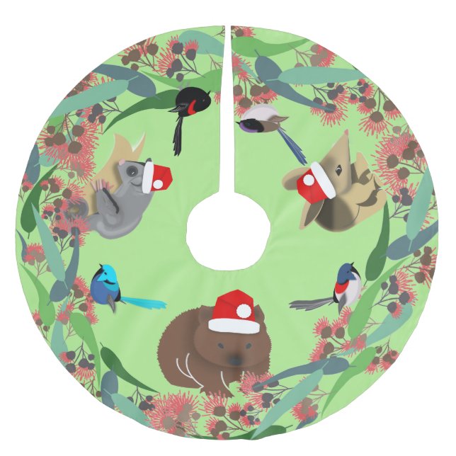 Saia Para Árvore De Natal De Poliéster Animais australianos (Frente)