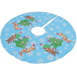 Saia Para Árvore De Natal De Poliéster Animais Kawaii dançando árvore de Natal Azul