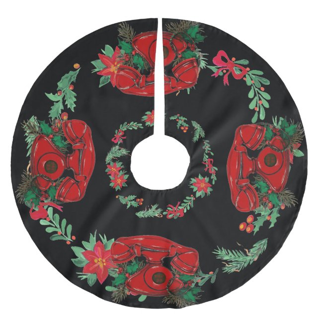 Saia Para Árvore De Natal De Poliéster Antecipação do telefone de Natal Vermelho (Frente)