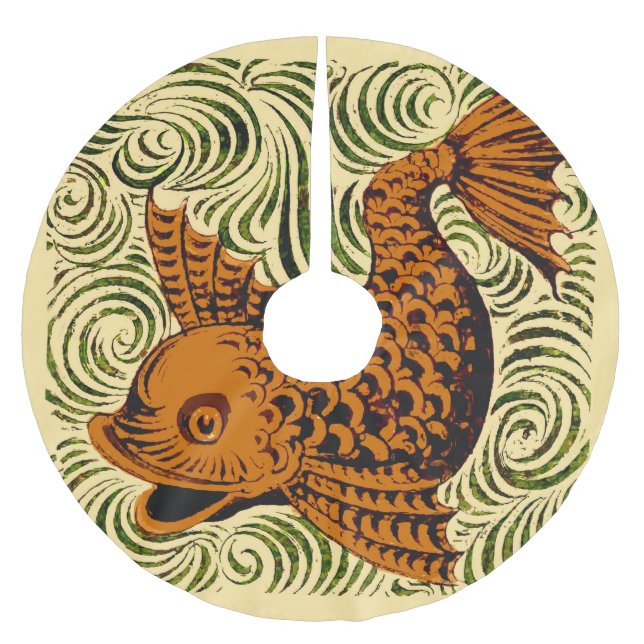 Saia Para Árvore De Natal De Poliéster Antiguidade de Peixe Azulejo Antigo (Frente)