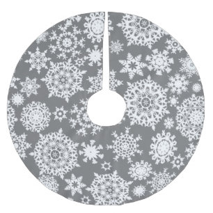 Saia Para Árvore De Natal De Poliéster Apoio de árvore com padrão de floco de neve cinza