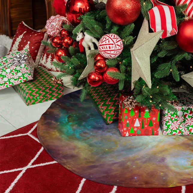 Saia Para Árvore De Natal De Poliéster Aqua Green Orion Nebula (Aqua Green Orion Nebula Brushed Polyester Tree Skirt)