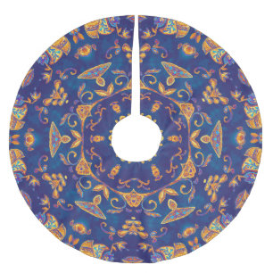 Saia Para Árvore De Natal De Poliéster Aquarela Caleidoscópio Mandala Design Oriental.