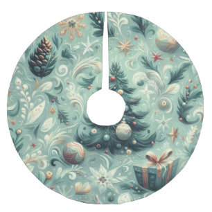 Saia Para Árvore De Natal De Poliéster Aquarela Natal Feriado Whimsy Verde