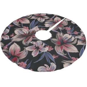 Saia Para Árvore De Natal De Poliéster Aquarelas Crimson Floral em Preto