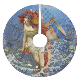 Saia Para Árvore De Natal De Poliéster Aquarius Mermaid Gótica Arte Azul
