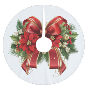 Saia Para Árvore De Natal De Poliéster Arco de Natal Vermelho e Dourado Festivo