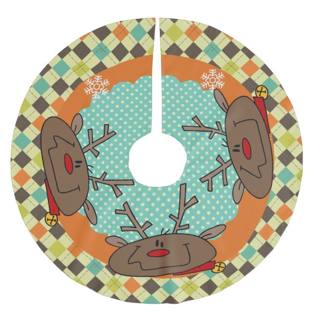 Saia Para Árvore De Natal De Poliéster Argyle Reindeer Holiday Tree Skirt (Frente)